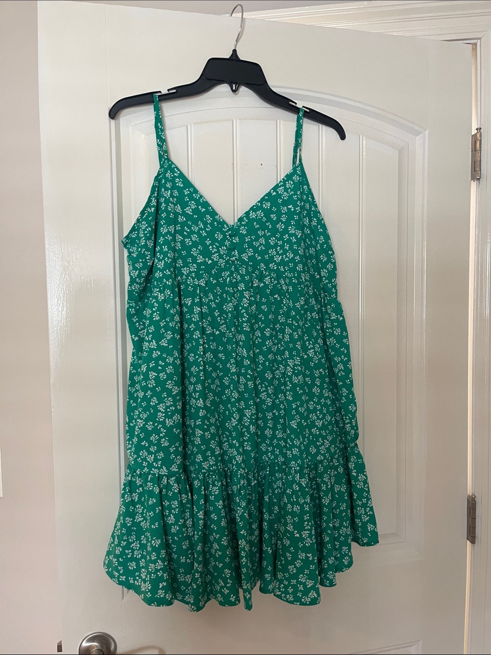 Green Floral Lined Adjustable Spaghetti Strap Mini Dress